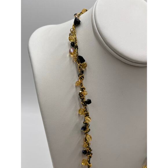 Ronit Nafshi Artisan Handmade Necklace Brown Yellow Dark Blue Iridescent Stones - Picture 4 of 11